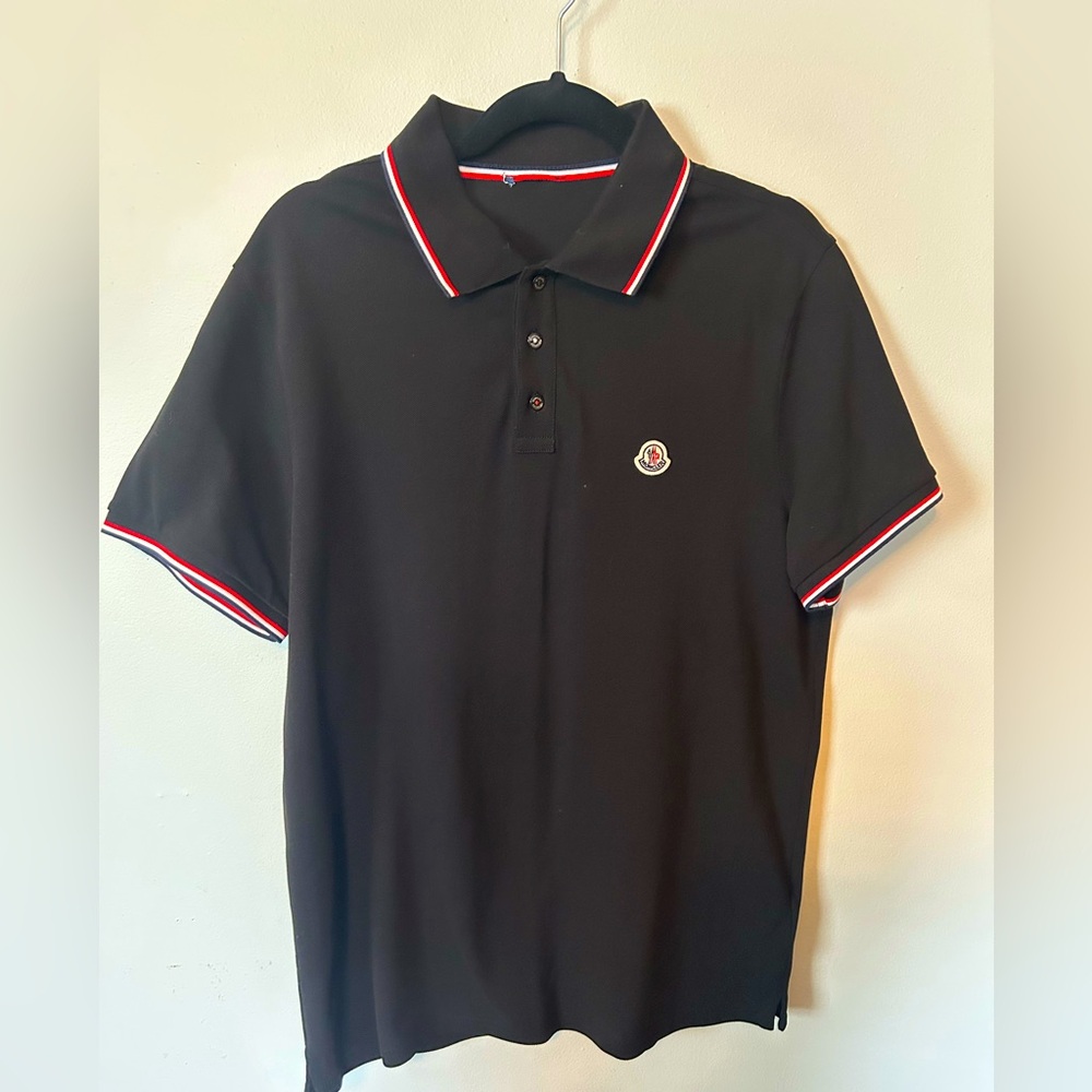 Moncler Black Tee with Red and White Accents